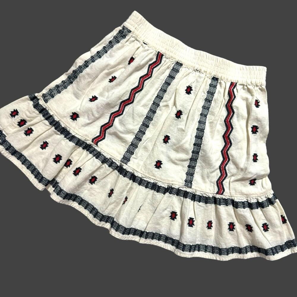 Loft Women’s XSmall Embroidered Linen Blend Boho Ruffle Elastic Waist Mini Skirt